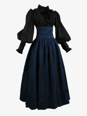 Black  Retro Tudor Dress Costumes  Women's Marie Antoinette Costume Ruffles Polyester Set Skirt Top Royal 18th Century Costume